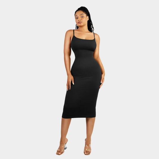 Robe Modelante Midi à Bretelles Spaghetti